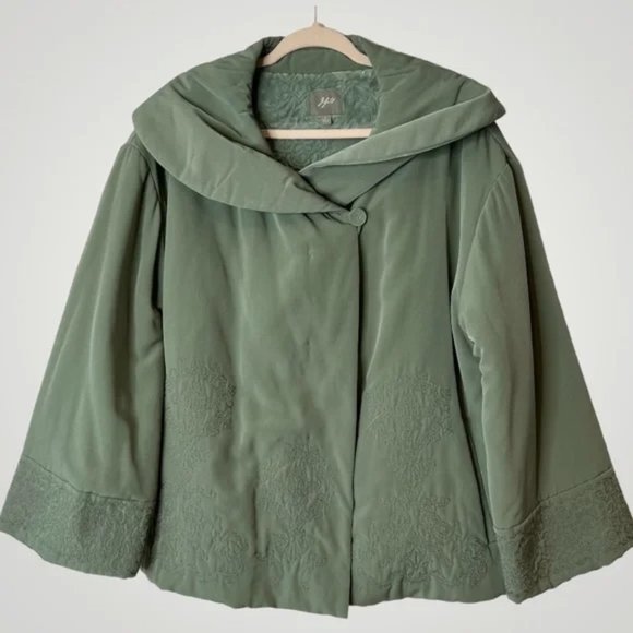 J. Jill XS Coat Jacket  Sage Light Green Embroidered Plush Lined Oversized - Picture 1 of 16